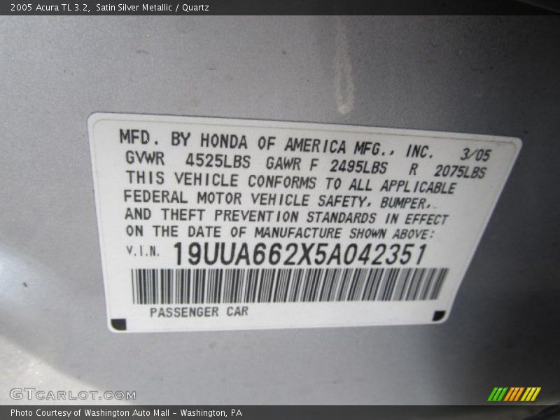 Satin Silver Metallic / Quartz 2005 Acura TL 3.2