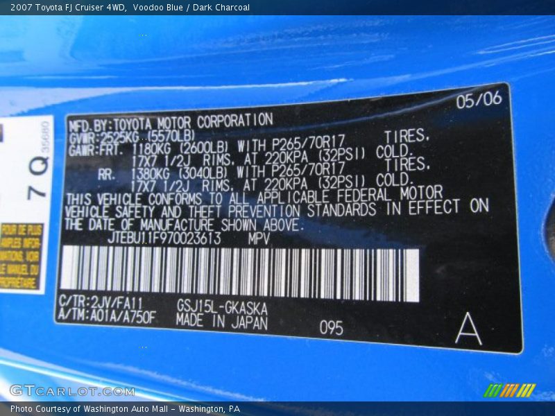 Voodoo Blue / Dark Charcoal 2007 Toyota FJ Cruiser 4WD