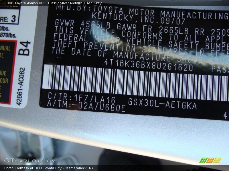 Classic Silver Metallic / Ash Gray 2008 Toyota Avalon XLS