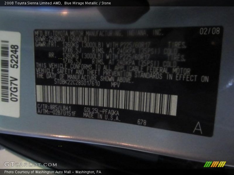 Blue Mirage Metallic / Stone 2008 Toyota Sienna Limited AWD