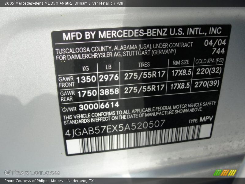 Brilliant Silver Metallic / Ash 2005 Mercedes-Benz ML 350 4Matic