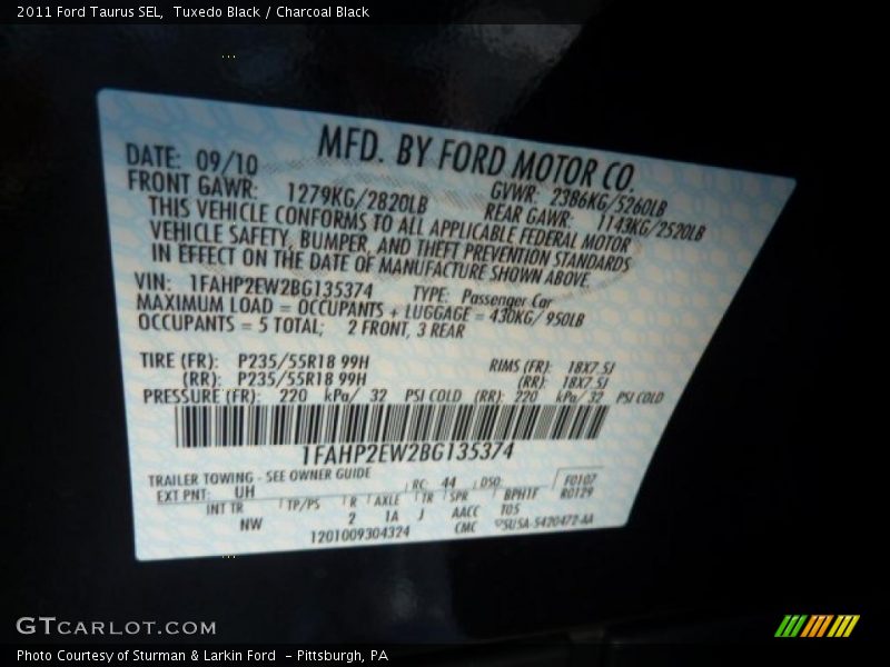 Tuxedo Black / Charcoal Black 2011 Ford Taurus SEL