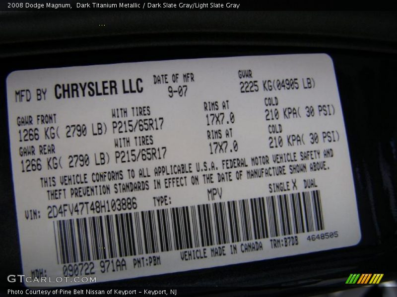 Dark Titanium Metallic / Dark Slate Gray/Light Slate Gray 2008 Dodge Magnum