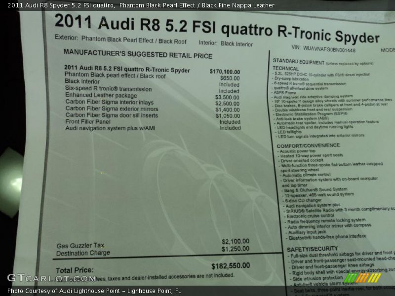  2011 R8 Spyder 5.2 FSI quattro Window Sticker