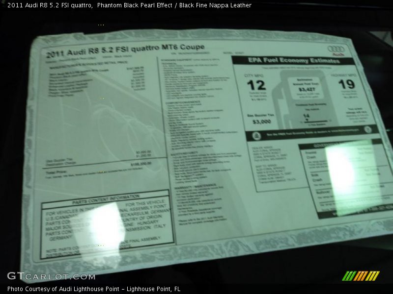  2011 R8 5.2 FSI quattro Window Sticker