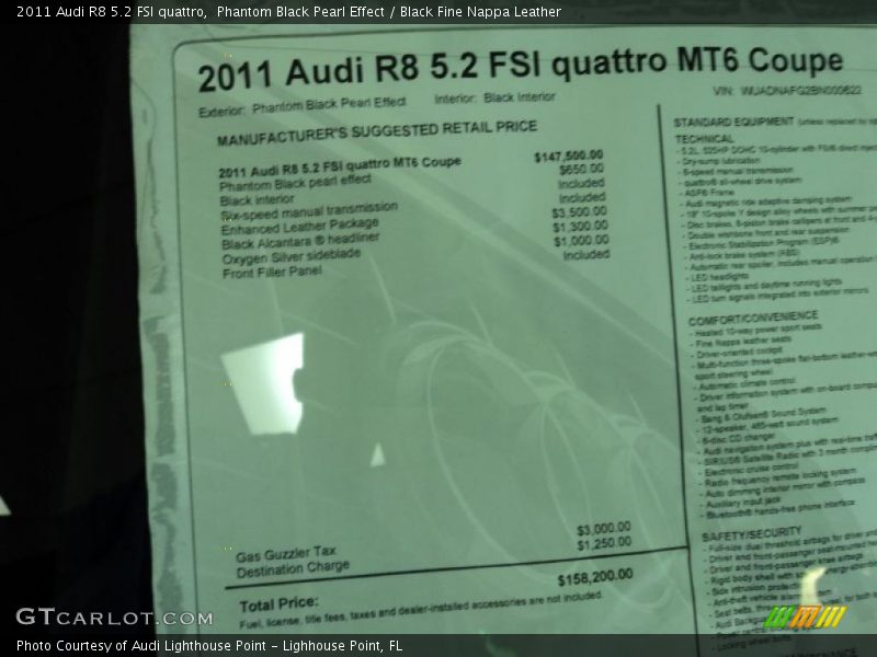  2011 R8 5.2 FSI quattro Window Sticker