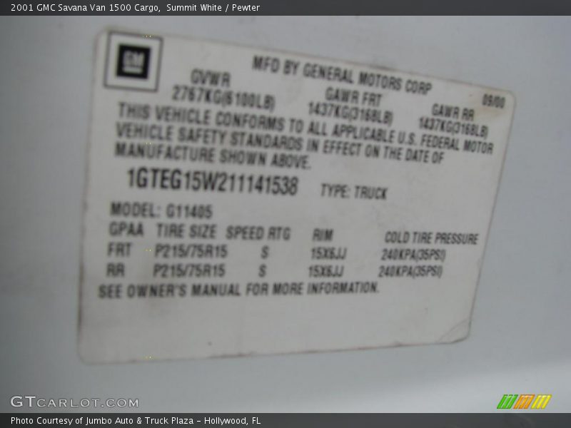 Summit White / Pewter 2001 GMC Savana Van 1500 Cargo