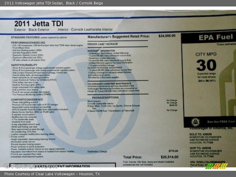  2011 Jetta TDI Sedan Window Sticker