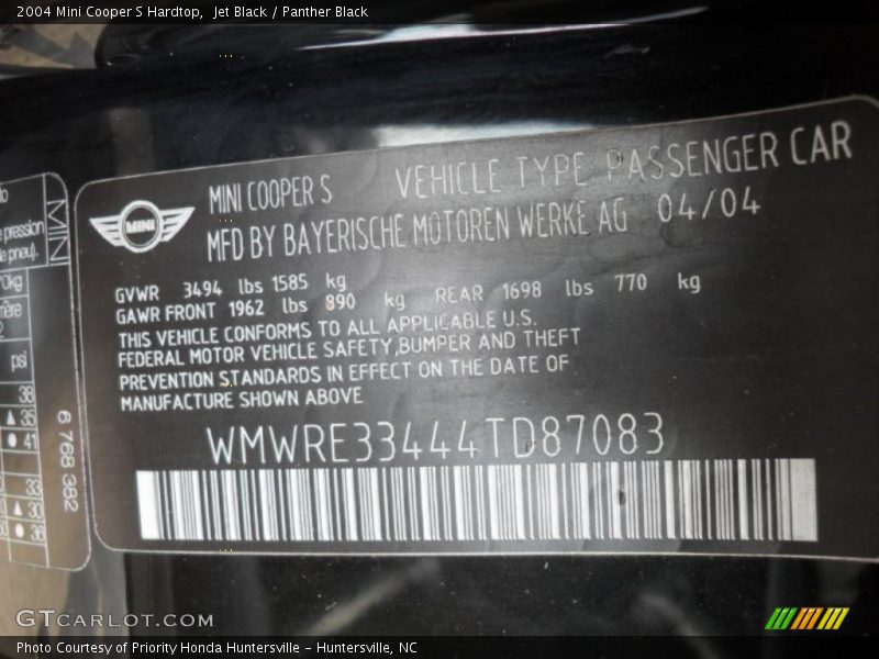 Jet Black / Panther Black 2004 Mini Cooper S Hardtop