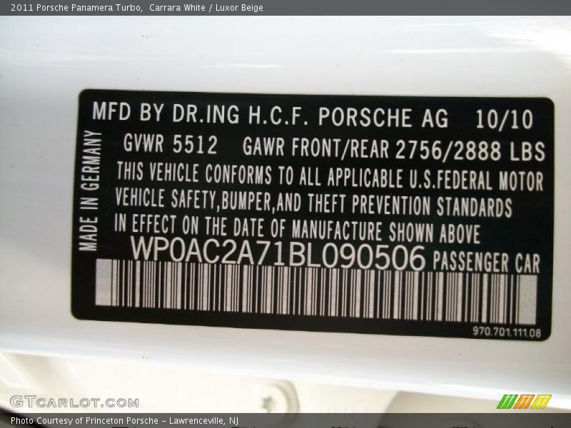 Carrara White / Luxor Beige 2011 Porsche Panamera Turbo