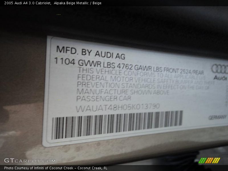 Alpaka Beige Metallic / Beige 2005 Audi A4 3.0 Cabriolet
