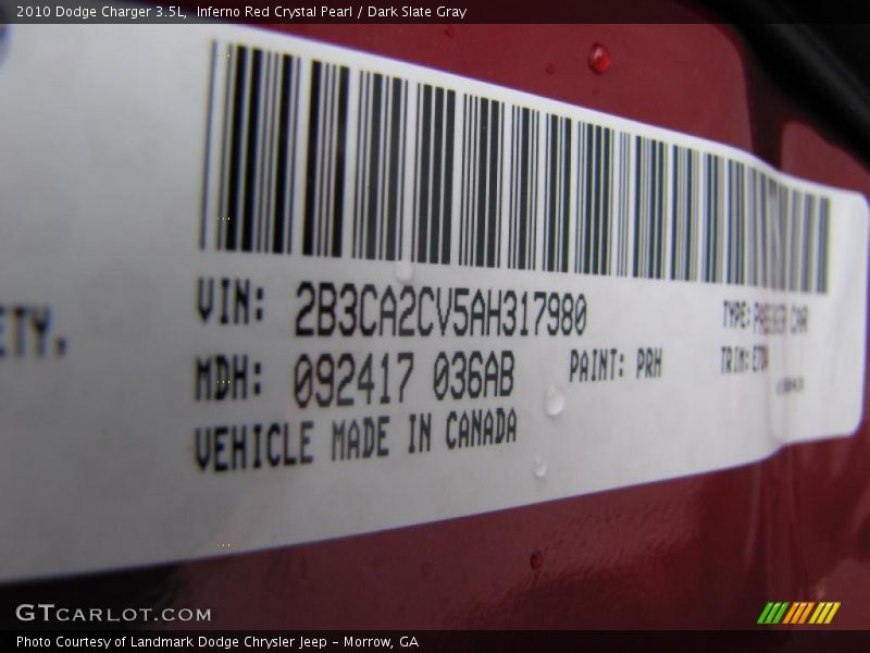 Inferno Red Crystal Pearl / Dark Slate Gray 2010 Dodge Charger 3.5L