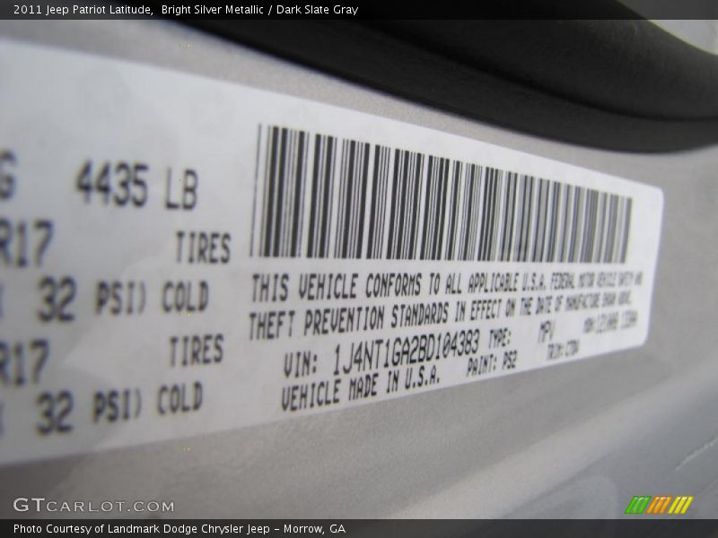 Bright Silver Metallic / Dark Slate Gray 2011 Jeep Patriot Latitude
