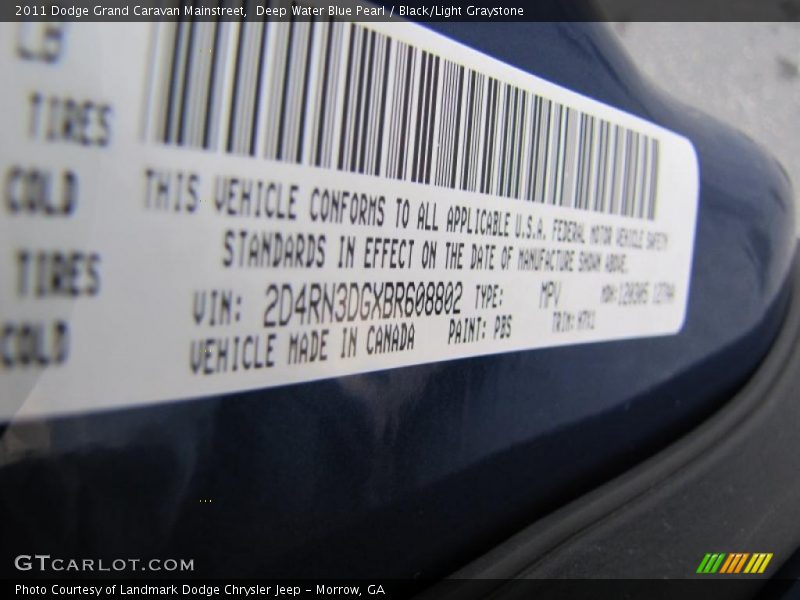 Deep Water Blue Pearl / Black/Light Graystone 2011 Dodge Grand Caravan Mainstreet