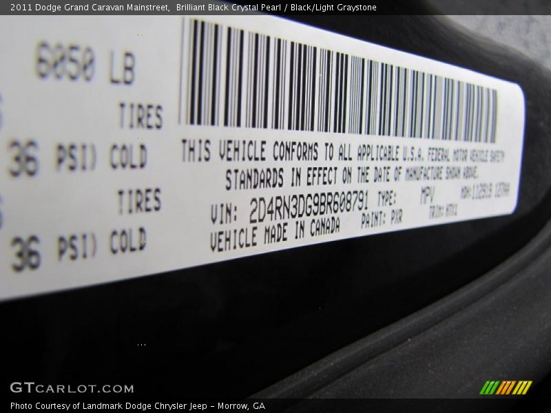 2011 Grand Caravan Mainstreet Brilliant Black Crystal Pearl Color Code PXR