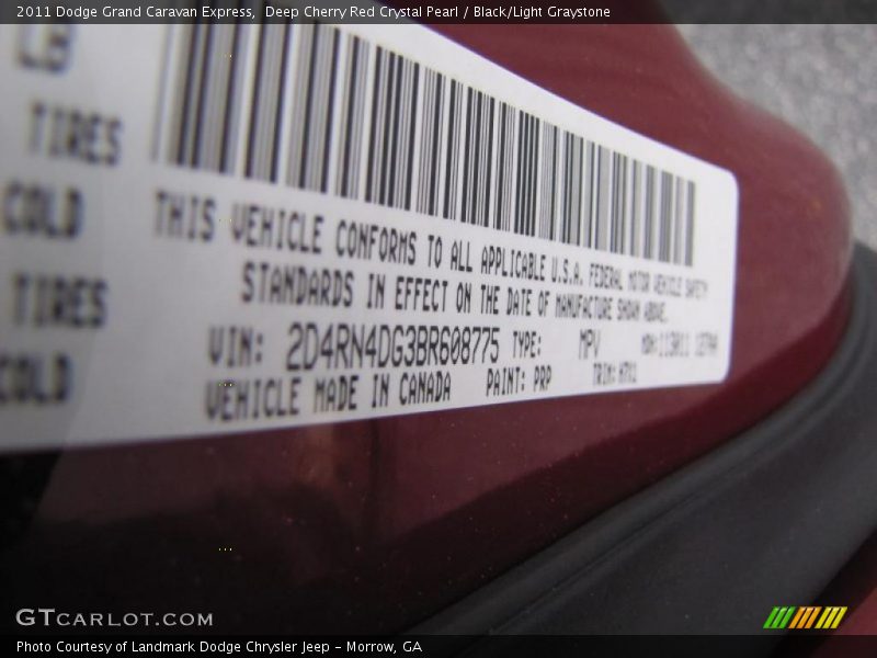 2011 Grand Caravan Express Deep Cherry Red Crystal Pearl Color Code PRP