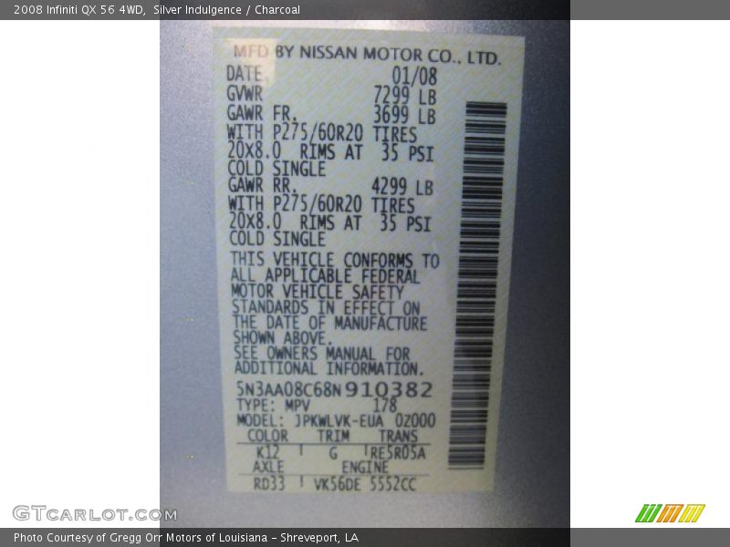 Silver Indulgence / Charcoal 2008 Infiniti QX 56 4WD