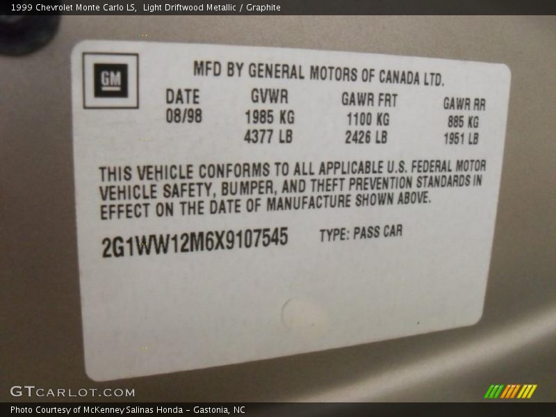 Light Driftwood Metallic / Graphite 1999 Chevrolet Monte Carlo LS