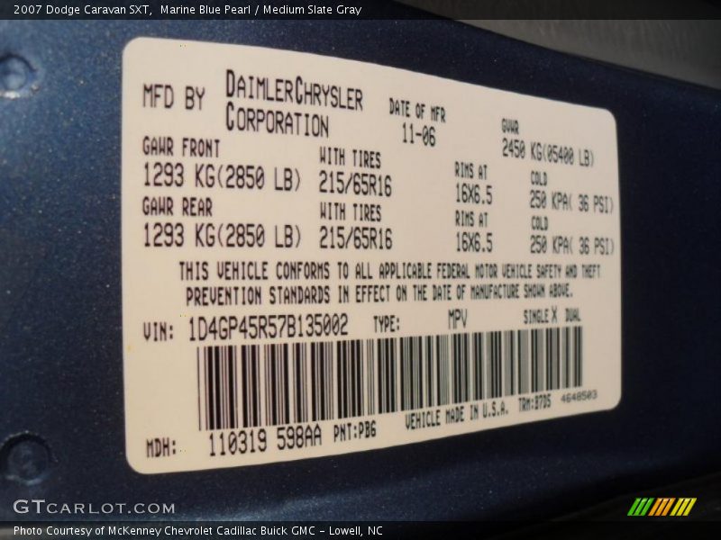 Marine Blue Pearl / Medium Slate Gray 2007 Dodge Caravan SXT