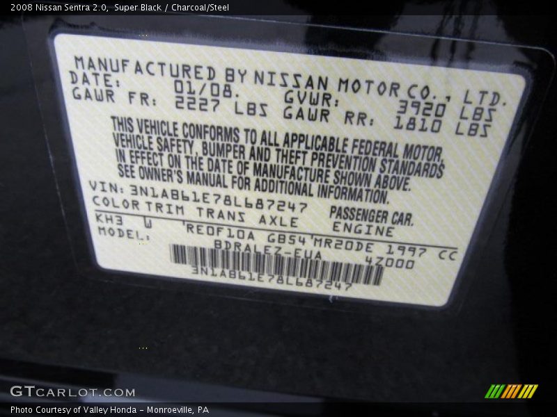 Super Black / Charcoal/Steel 2008 Nissan Sentra 2.0