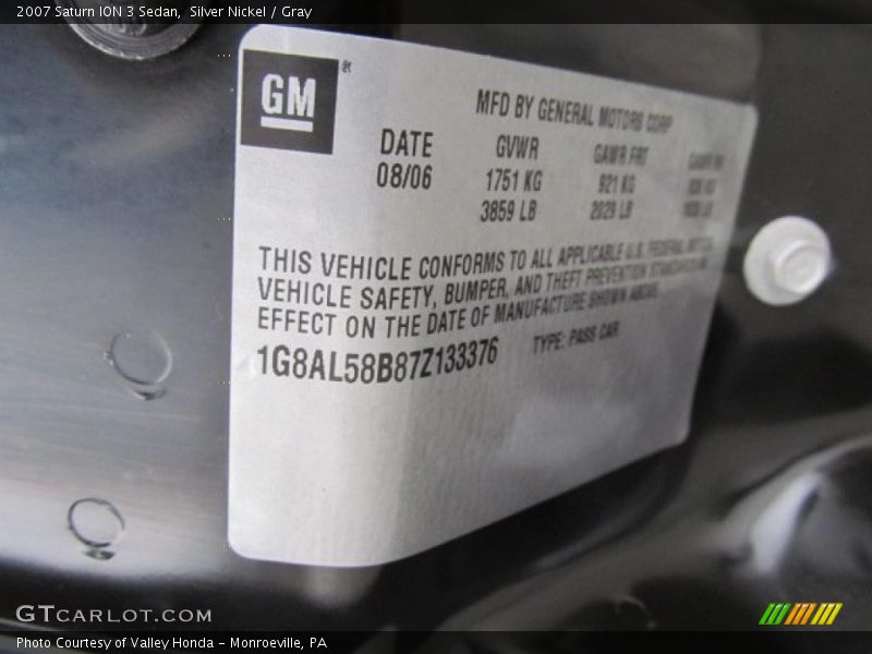 Silver Nickel / Gray 2007 Saturn ION 3 Sedan