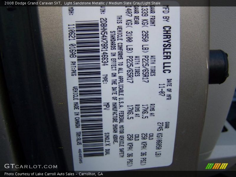 Light Sandstone Metallic / Medium Slate Gray/Light Shale 2008 Dodge Grand Caravan SXT