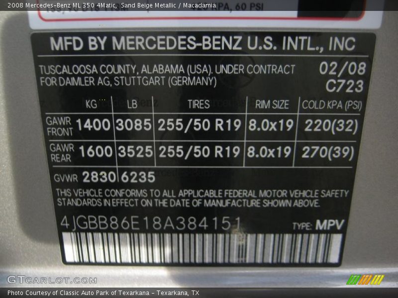Sand Beige Metallic / Macadamia 2008 Mercedes-Benz ML 350 4Matic