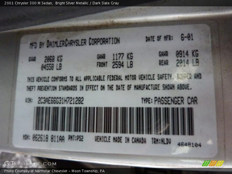 2001 300 M Sedan Bright Silver Metallic Color Code PS2