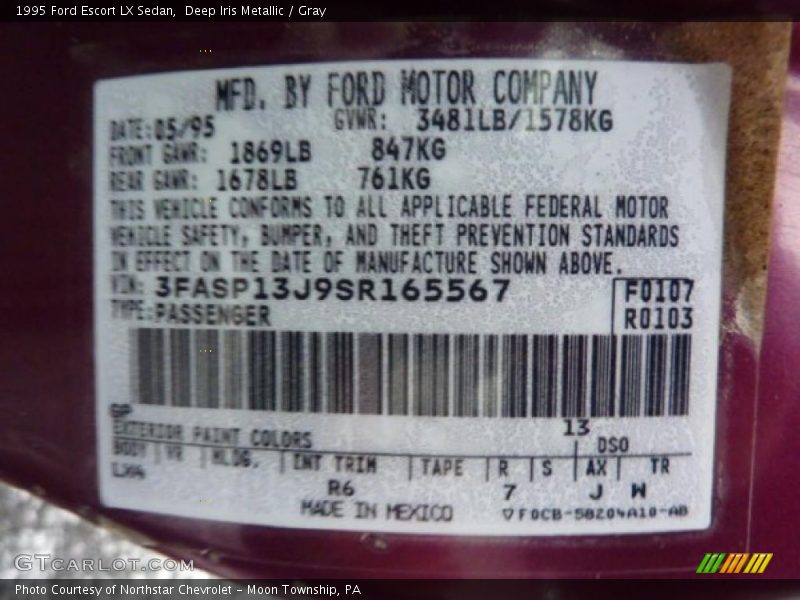 1995 Escort LX Sedan Deep Iris Metallic Color Code GP