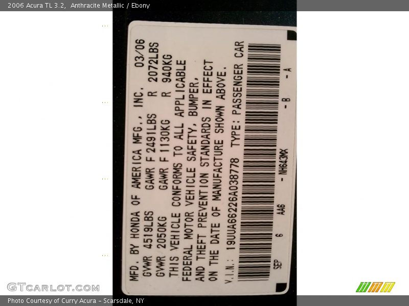 Anthracite Metallic / Ebony 2006 Acura TL 3.2