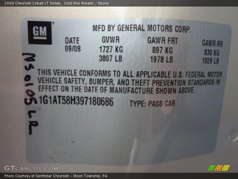Gold Mist Metallic / Ebony 2009 Chevrolet Cobalt LT Sedan