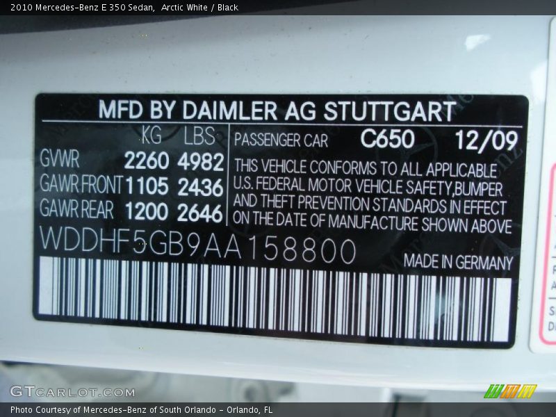 Arctic White / Black 2010 Mercedes-Benz E 350 Sedan
