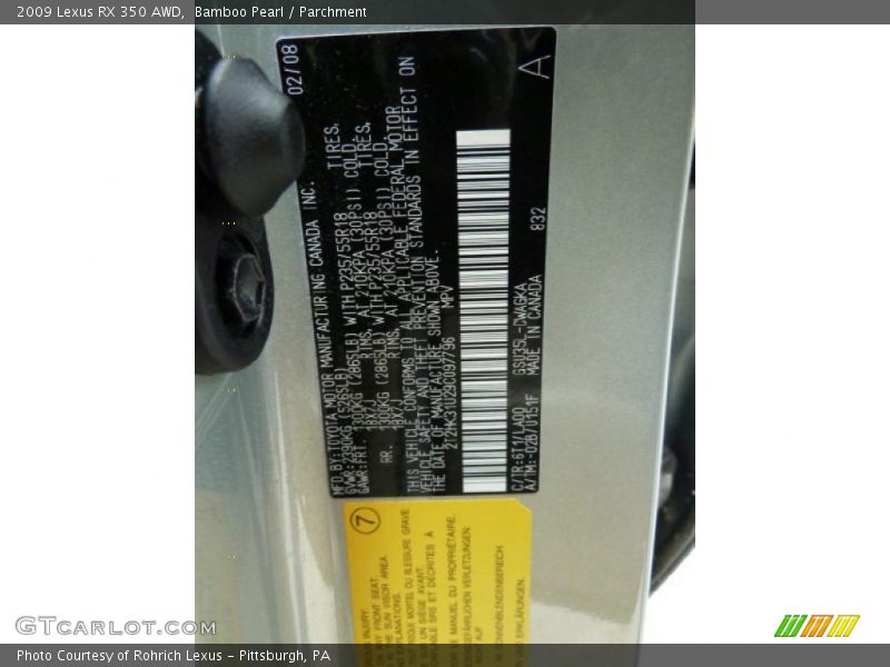 Bamboo Pearl / Parchment 2009 Lexus RX 350 AWD