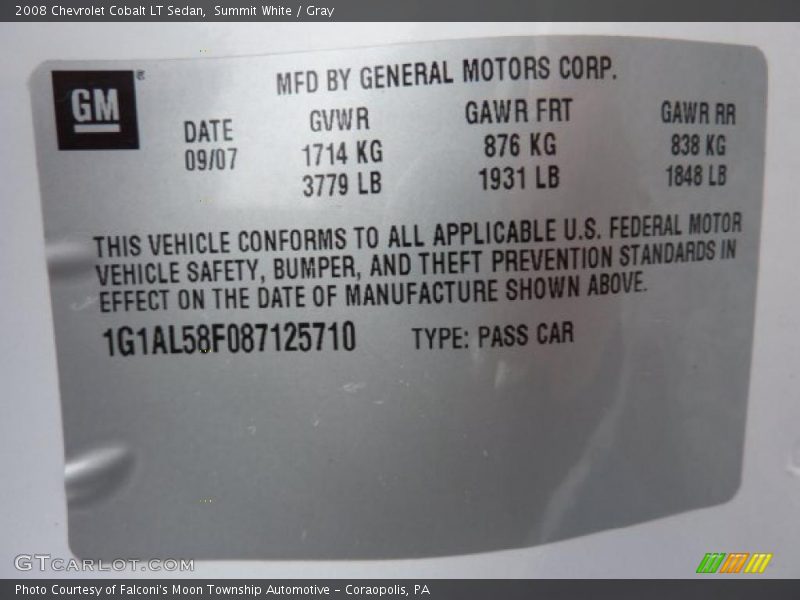 Summit White / Gray 2008 Chevrolet Cobalt LT Sedan