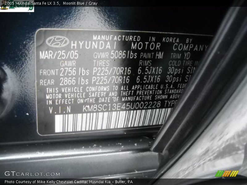 Moonlit Blue / Gray 2005 Hyundai Santa Fe LX 3.5