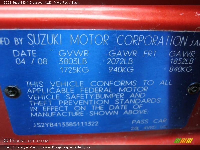 Vivid Red / Black 2008 Suzuki SX4 Crossover AWD