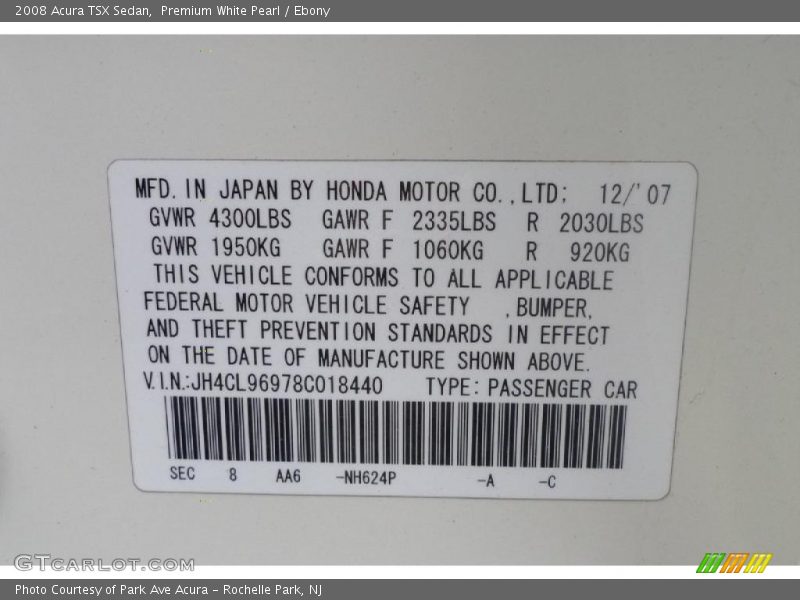 Premium White Pearl / Ebony 2008 Acura TSX Sedan