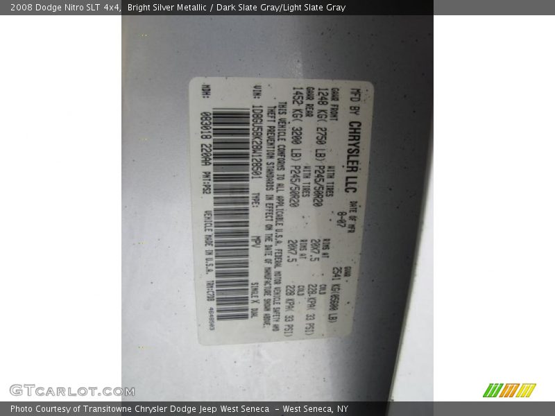 Bright Silver Metallic / Dark Slate Gray/Light Slate Gray 2008 Dodge Nitro SLT 4x4