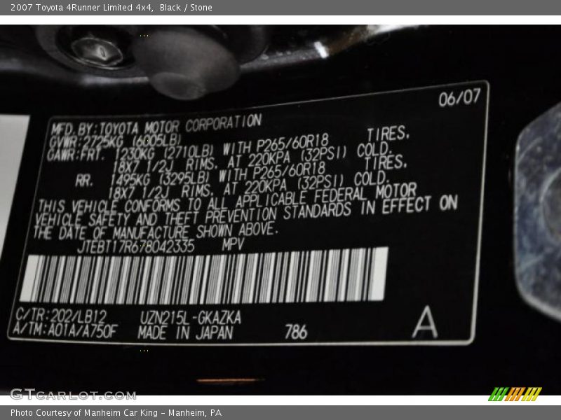 Black / Stone 2007 Toyota 4Runner Limited 4x4