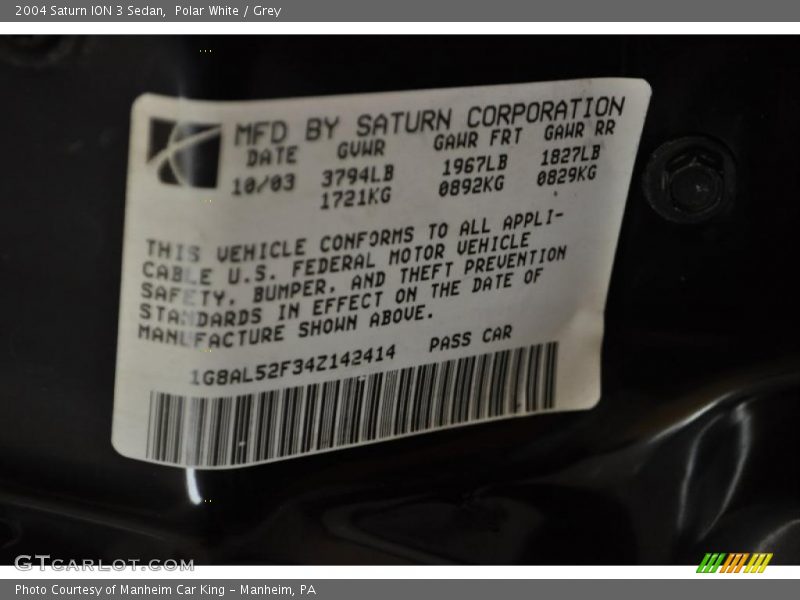 Polar White / Grey 2004 Saturn ION 3 Sedan