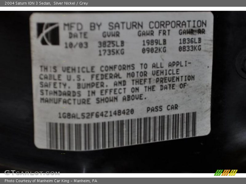 Silver Nickel / Grey 2004 Saturn ION 3 Sedan