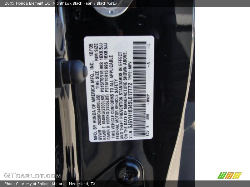 2005 Element LX Nighthawk Black Pearl Color Code B92P