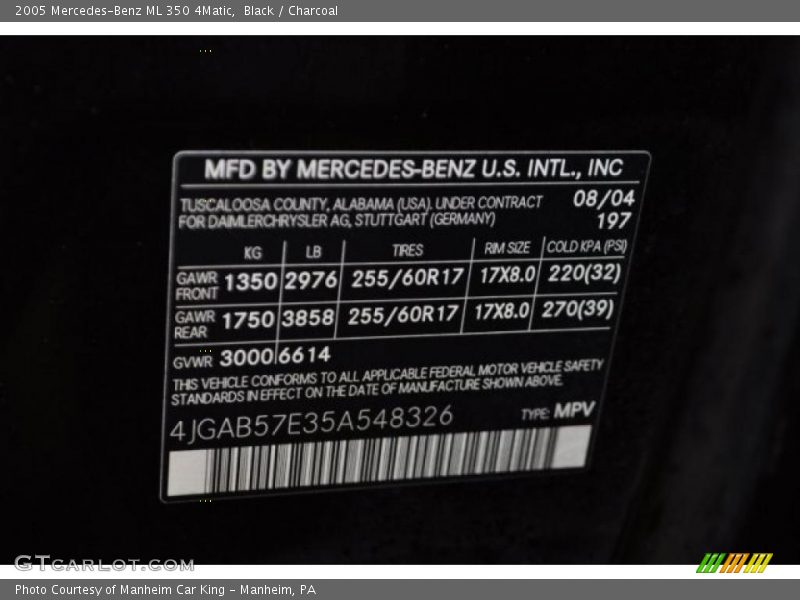 Black / Charcoal 2005 Mercedes-Benz ML 350 4Matic