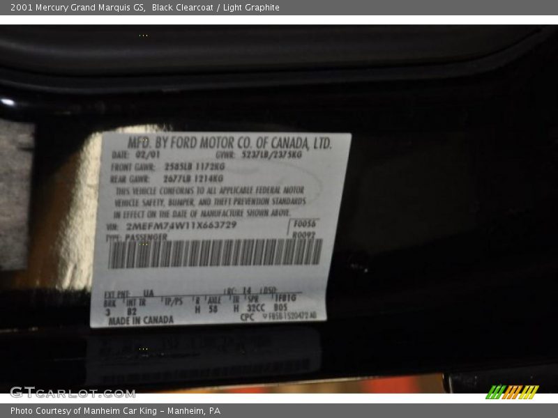 Black Clearcoat / Light Graphite 2001 Mercury Grand Marquis GS