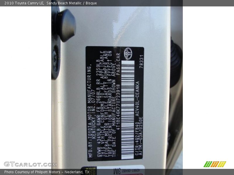 Sandy Beach Metallic / Bisque 2010 Toyota Camry LE