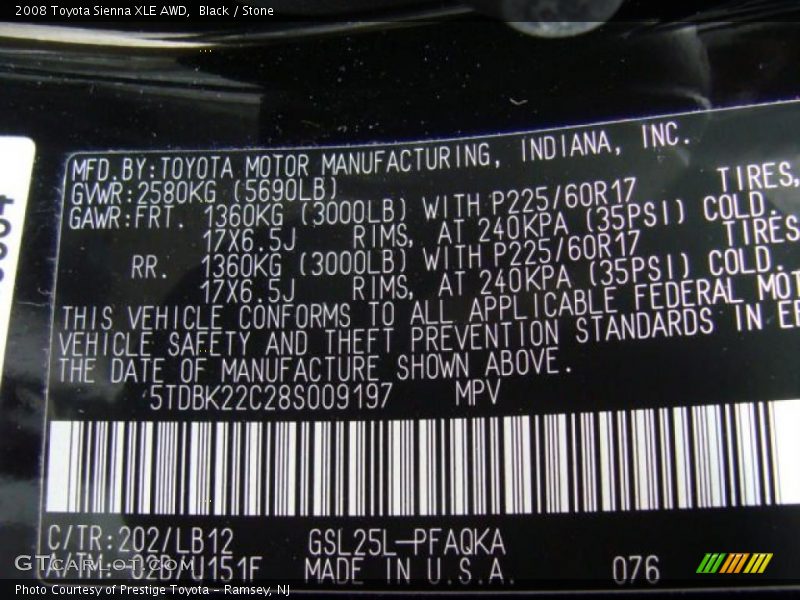 Black / Stone 2008 Toyota Sienna XLE AWD