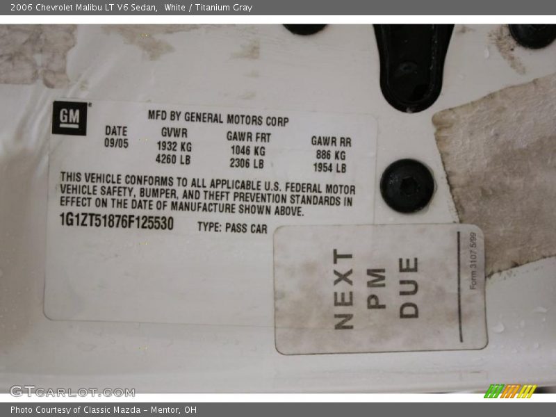 White / Titanium Gray 2006 Chevrolet Malibu LT V6 Sedan