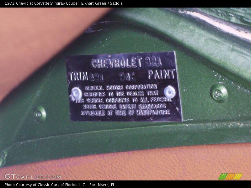 Elkhart Green / Saddle 1972 Chevrolet Corvette Stingray Coupe