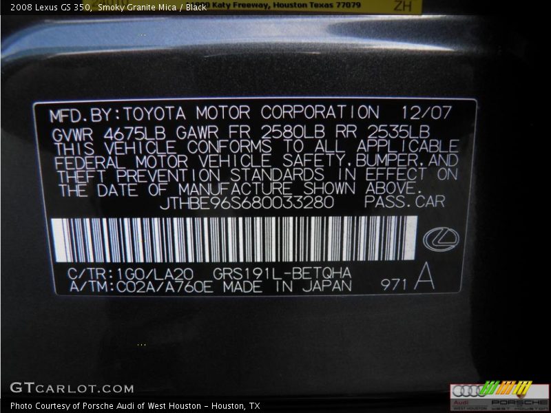 Smoky Granite Mica / Black 2008 Lexus GS 350