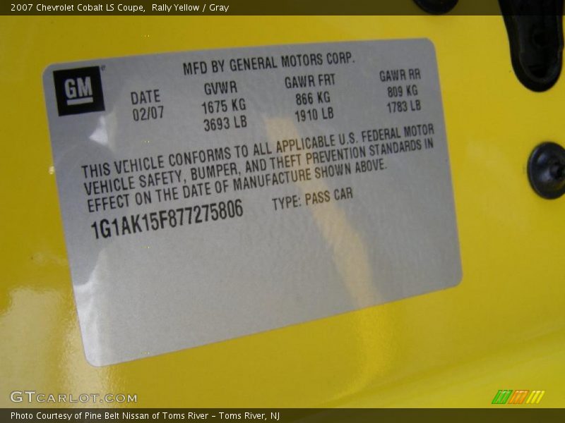 Rally Yellow / Gray 2007 Chevrolet Cobalt LS Coupe